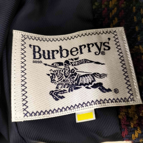 バーバリーズ BURBERRYS 90s 白タグ チェック 金ボタン シルク混 ウール ノーカラージャケット レディース 7AR