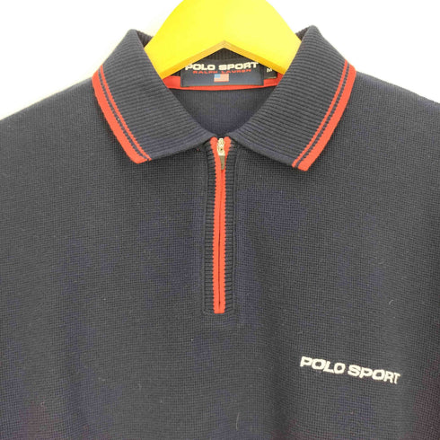 ポロスポーツラルフローレン POLO SPORT RALPH LAUREN ロゴ刺繍 ハーフジップ コットンニット ポロシャツ メンズ import:M