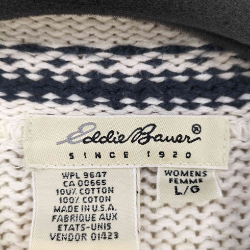 エディーバウアー Eddie Bauer USA製 白タグ ノルディック ロールネックコットンニット レディース import:L