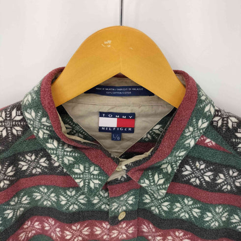 トミーヒルフィガー TOMMY HILFIGER 90S 総柄ボーダーネルシャツ メンズ L/G