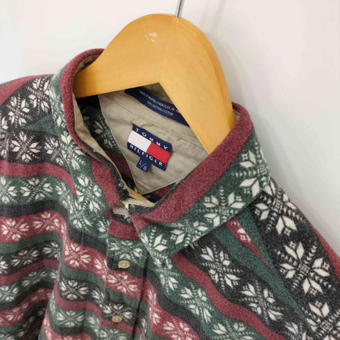 トミーヒルフィガー TOMMY HILFIGER 90S 総柄ボーダーネルシャツ メンズ L/G