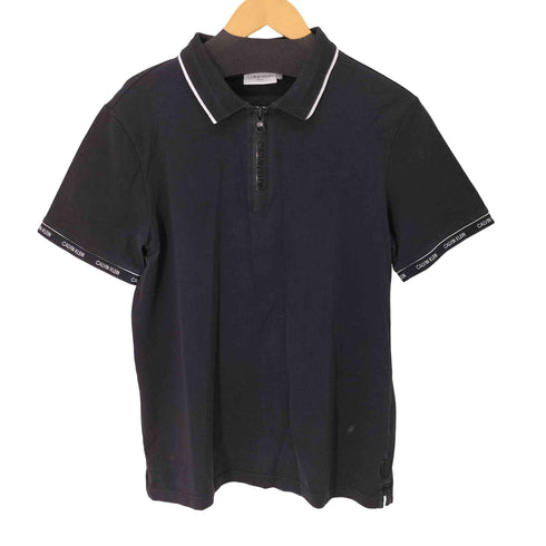 カルバンクライン CALVIN KLEIN SLIM FIT 袖ロゴ ジップS/Sポロシャツ メンズ JPN:L