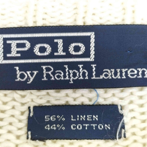 ポロバイラルフローレン Polo by RALPH LAUREN 90s ポニー刺繍 前V コットンリネンニット メンズ import:M