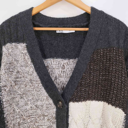 ザラ ZARA パッチワーク ニット カーディガン レディース import:L