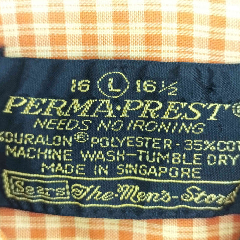 シアーズ Sears シンガポール製 ボックス型 PERMA PREST メンズ import:L