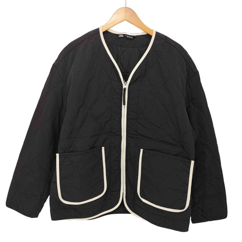 ザラ ZARA ノーカラー キルティングカーディガン レディース import:M