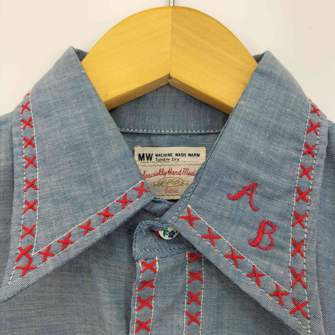 刺繍 シャンブレーシャツ メンズ