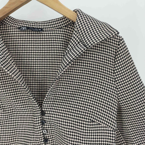 ザラ ZARA 千鳥格子 クロップド シャツ ジャケット レディース import:M