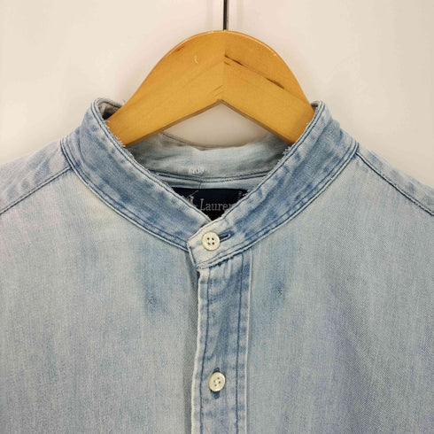 ラルフローレン RALPH LAUREN 90s the big shirt 裾ポニー刺繍 バンドカラーデニムシャツ メンズ import:M