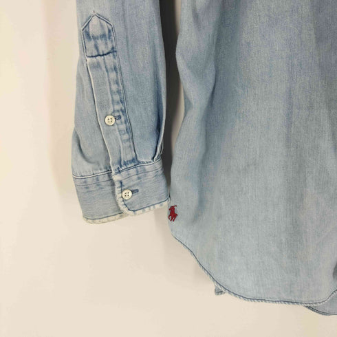 ラルフローレン RALPH LAUREN 90s the big shirt 裾ポニー刺繍 バンドカラーデニムシャツ メンズ import:M