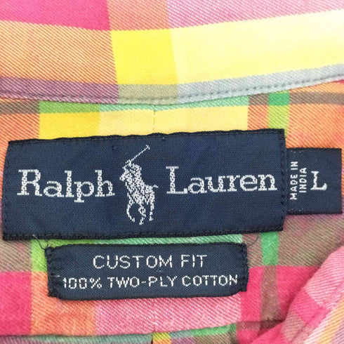 ラルフローレン RALPH LAUREN 90s ポニー刺繍 ボタンダウンマドラスチェックシャツ メンズ import:L