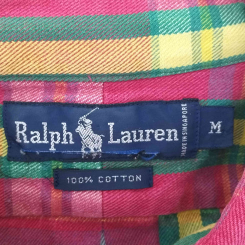 ラルフローレン RALPH LAUREN 90s ポニー刺繍 マドラスチェックボタンダウンシャツ メンズ import:M