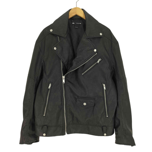 ザラ ZARA RELAXED FIT コーティング フェイクレザー ダブル ライダースジャケット メンズ import:M