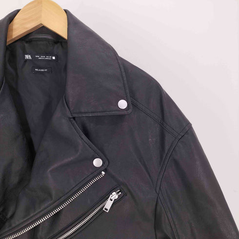 ザラ ZARA RELAXED FIT コーティング フェイクレザー ダブル ライダースジャケット メンズ import:M