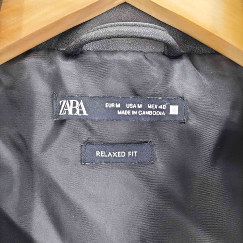 ザラ ZARA RELAXED FIT コーティング フェイクレザー ダブル ライダースジャケット メンズ import:M