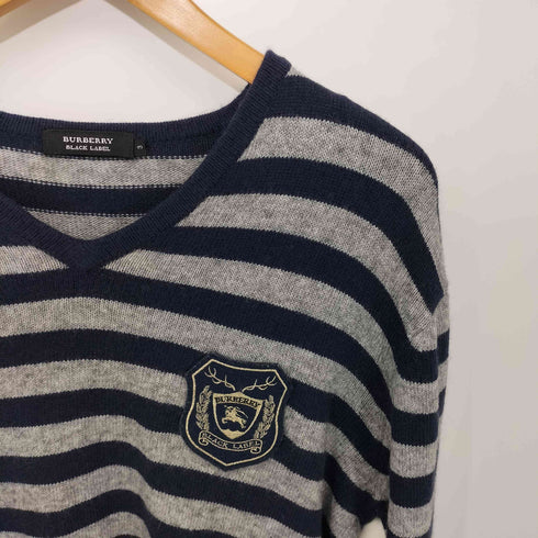 バーバリーブラックレーベル BURBERRY BLACK LABEL ホース刺繍ロゴ ボーダーニット メンズ 3