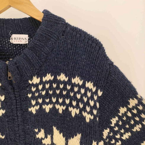 H.RIPAS バーズアイ ノルディック 柄 ウール ジップアップ ニット メンズ import:M