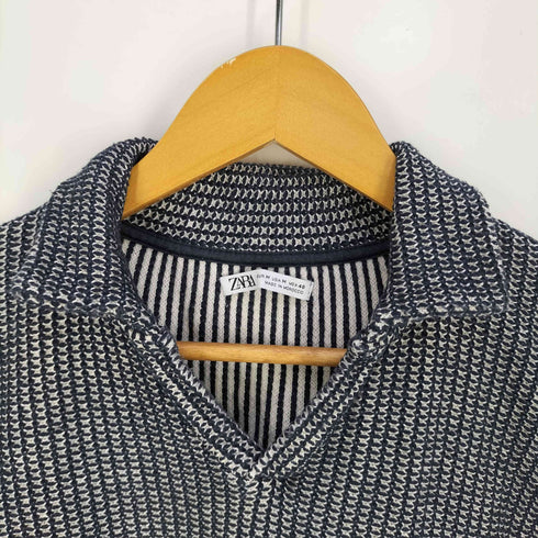 ザラ ZARA 裏地ストライプ ニット スキッパー ポロシャツ メンズ import:M
