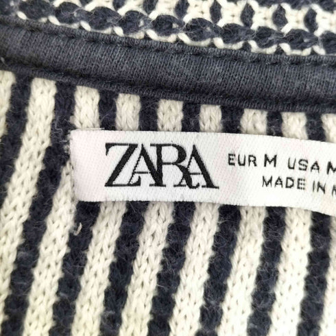 ザラ ZARA 裏地ストライプ ニット スキッパー ポロシャツ メンズ import:M