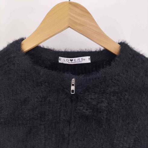 LOVERS クロップド ジップアップ シャギー ニット カーディガン レディース