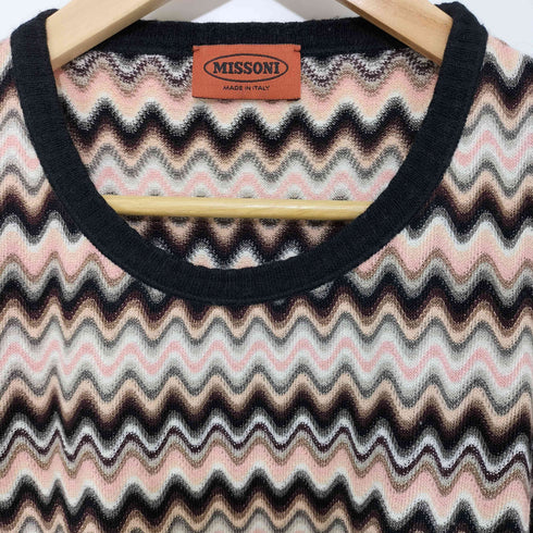 ミッソーニ MISSONI イタリア製 波打ち柄 Uネックニット レディース