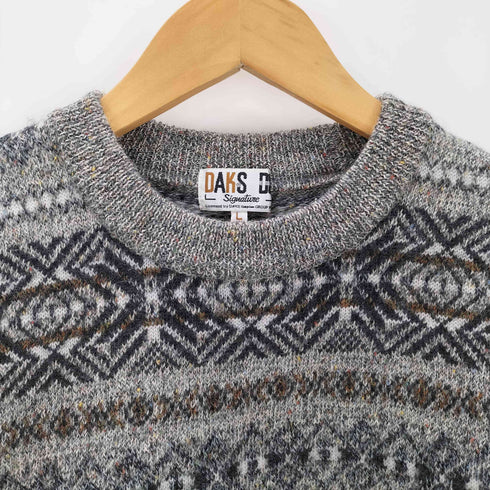 ダックスロンドン DAKS LONDON 総柄 フェアアイル アルパカ混 クルーネック ニット メンズ L