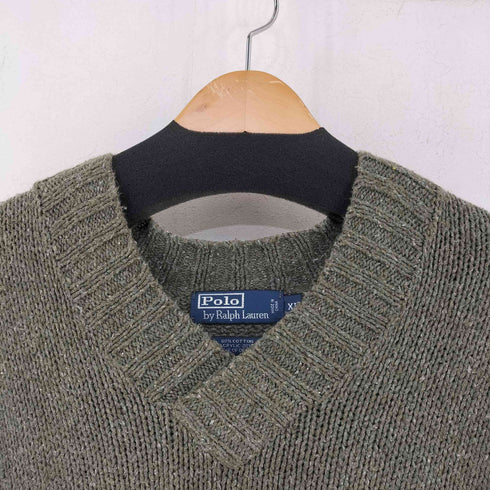 ポロバイラルフローレン Polo by RALPH LAUREN 90s エルボーパッチ アクリルリネン混コットンVネックニット メンズ import:XL