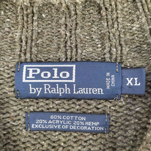 ポロバイラルフローレン Polo by RALPH LAUREN 90s エルボーパッチ アクリルリネン混コットンVネックニット メンズ import:XL