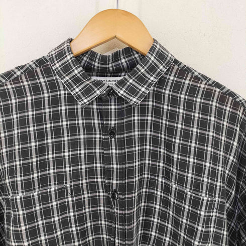 サンローランパリ SAINT LAURENT PARIS MADE IN ITALY 両ポケ コットンチェックL/Sシャツ メンズ UK:40