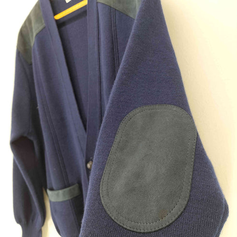 バーバリーズ BURBERRYS 肩スウェード切替ウールカーディガン MADE IN ENGLAND エルボーパッチ メンズ