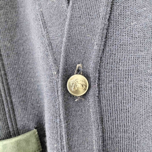 バーバリーズ BURBERRYS 肩スウェード切替ウールカーディガン MADE IN ENGLAND エルボーパッチ メンズ