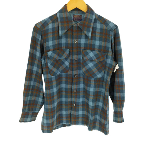ペンドルトン PENDLETON 70S USA製 PURE VIRGIN WOOL フラップポケット ウール オープンカラー チェック シャツ メンズ import:S