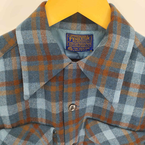 ペンドルトン PENDLETON 70S USA製 PURE VIRGIN WOOL フラップポケット ウール オープンカラー チェック シャツ メンズ import:S