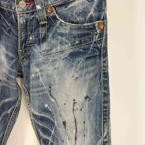 ブルーウェイ BLUE WAY ペイント加工 ウォッシュド ローライズ フレア デニム パンツ Y2K メンズ JPN:M