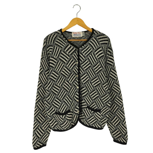 Cally-Ko 総柄 メタルボタン アクリルニット カーディガン レディース import:L