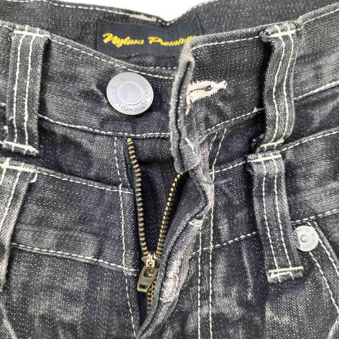Nylaus Premium バック刺繍 ダブルウエストブラックデニムパンツ メンズ 82