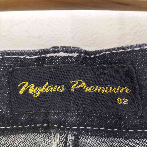 Nylaus Premium バック刺繍 ダブルウエストブラックデニムパンツ メンズ 82