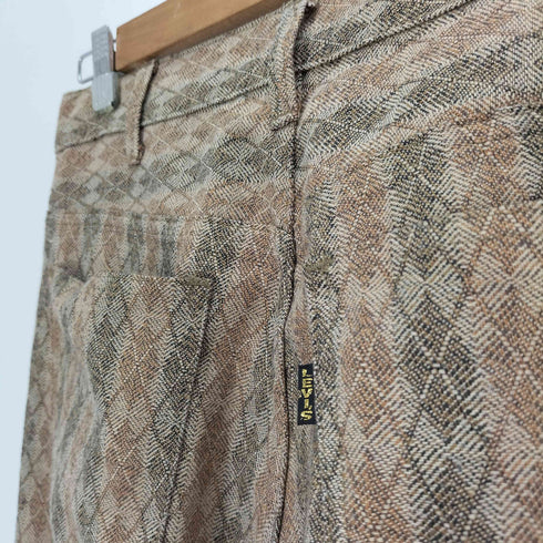 リーバイス Levis 60-70S STA-PREST スタプレスト スタプレ 金タブ ビッグE 42TALONジップ ボタン裏 531 刻印 総柄 ジャガード ブーツカット フレア パンツ メンズ