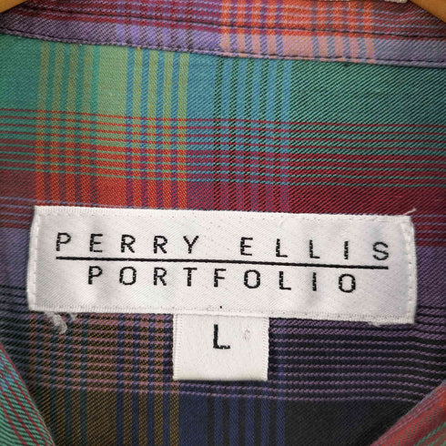 ペリーエリスポートフォリオ PERRY ELLIS PORTFOLIO スリランカ製 フラップポケット チェックシャツ メンズ JPN:L