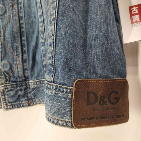 ディーアンドジードルチェアンドガッバーナ D&G DOLCE&GABBANA イタリア製 襟裏ボタニカル柄 ロゴ革パッチ ジップアップ デニム ジャケット メンズ import:XL