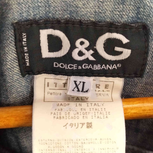 ディーアンドジードルチェアンドガッバーナ D&G DOLCE&GABBANA イタリア製 襟裏ボタニカル柄 ロゴ革パッチ ジップアップ デニム ジャケット メンズ import:XL