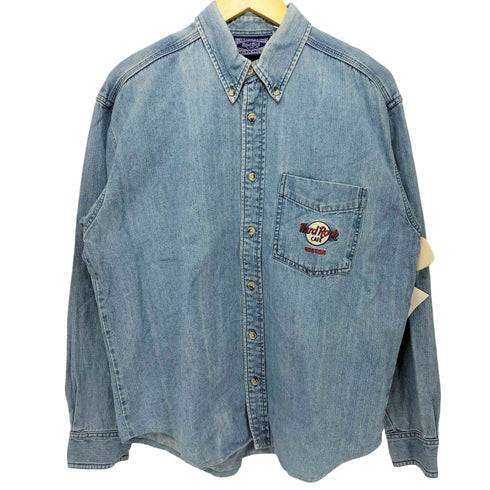 ハードロックカフェ Hard Rock Cafe 刺繍ロゴ デニムシャツ メンズ import:M