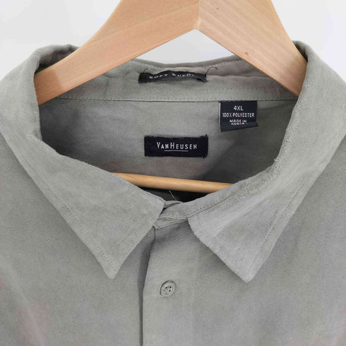 ヴァンヒューゼン VAN HEUSEN SOFT SUEDE ソフト スウェード ビッグシルエット バック カスタム ドローコード スムース ポリ L/S シャツ メンズ 4XL