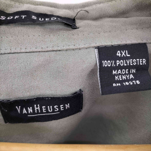 ヴァンヒューゼン VAN HEUSEN SOFT SUEDE ソフト スウェード ビッグシルエット バック カスタム ドローコード スムース ポリ L/S シャツ メンズ 4XL