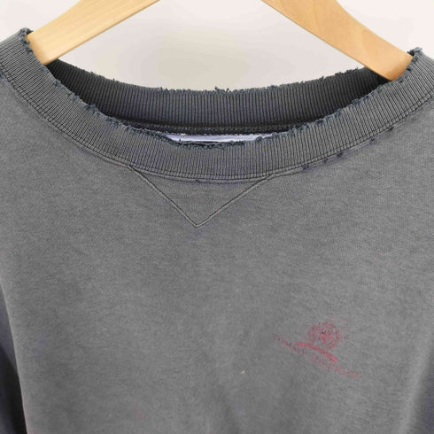 トミーヒルフィガー TOMMY HILFIGER ロゴ プリント 前V コットンポリ クルーネック Tシャツ カットオフ ボロ メンズ import:L