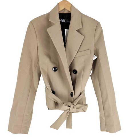 ザラ ZARA ダブルブレスト ベルテッド クロップドジャケット パワーショルダー レディース import:S