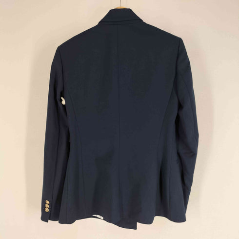 ザラ ZARA 裏地ストライプ ダブルブレスト 紺ブレ金ボタン ジャケット パワーショルダー レディース import:S