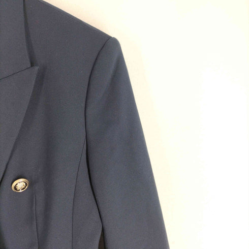 ザラ ZARA 裏地ストライプ ダブルブレスト 紺ブレ金ボタン ジャケット パワーショルダー レディース import:S