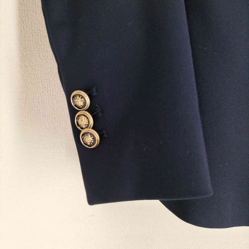 ザラ ZARA 裏地ストライプ ダブルブレスト 紺ブレ金ボタン ジャケット パワーショルダー レディース import:S
