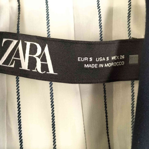 ザラ ZARA 裏地ストライプ ダブルブレスト 紺ブレ金ボタン ジャケット パワーショルダー レディース import:S